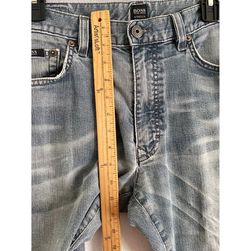 Hugo Boss Texas Jeans Mens 36/34 Light Blue Stretch Straight Leg Distressed